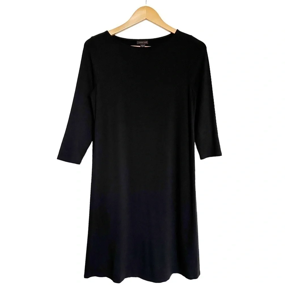 J. Jill Wearever Collection Essential 3/4 Sleeve T-Shirt Dress in Black XS